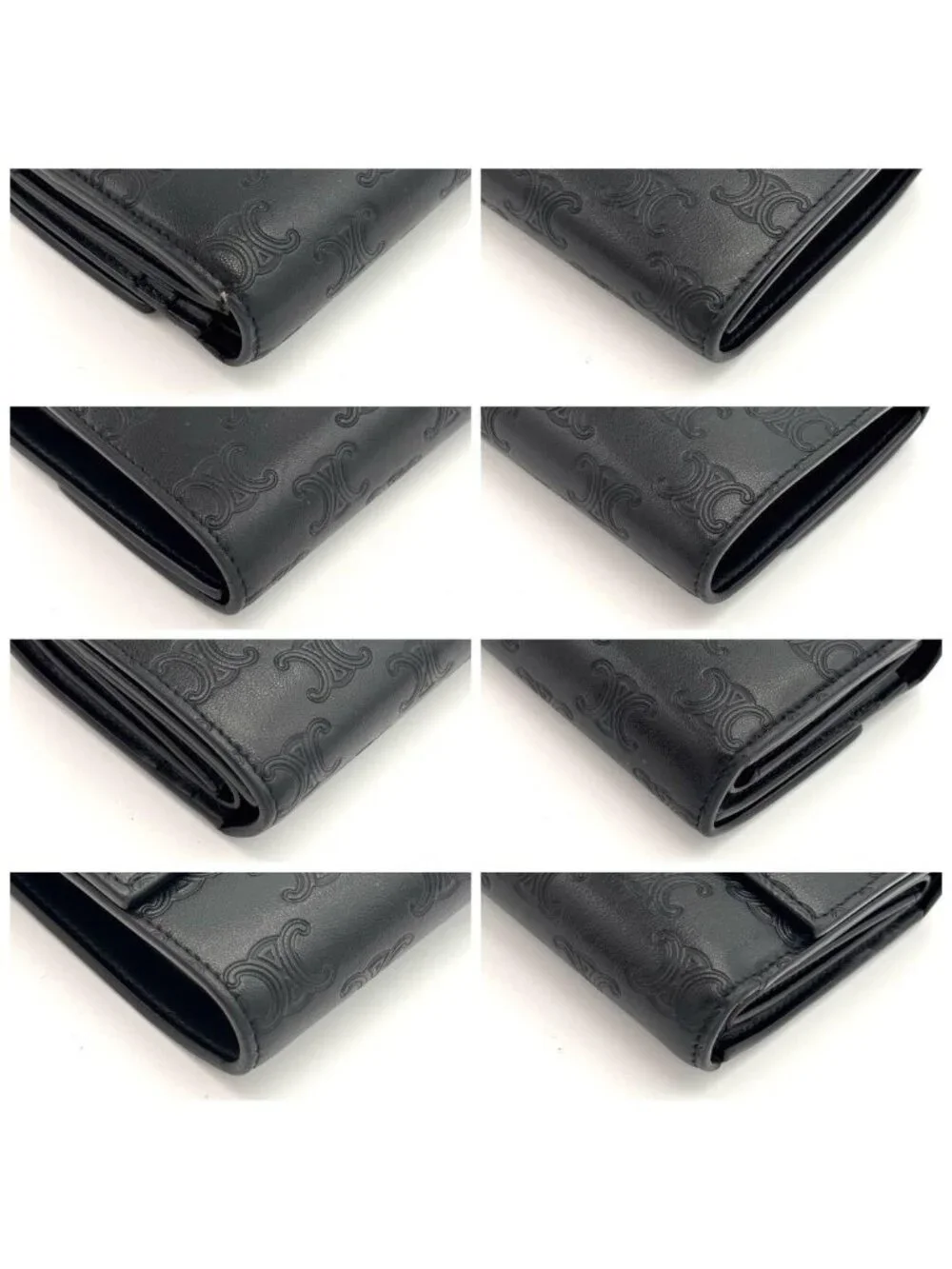 Celine Trifold Wallet Triomphe Embossed Logo Leather Black